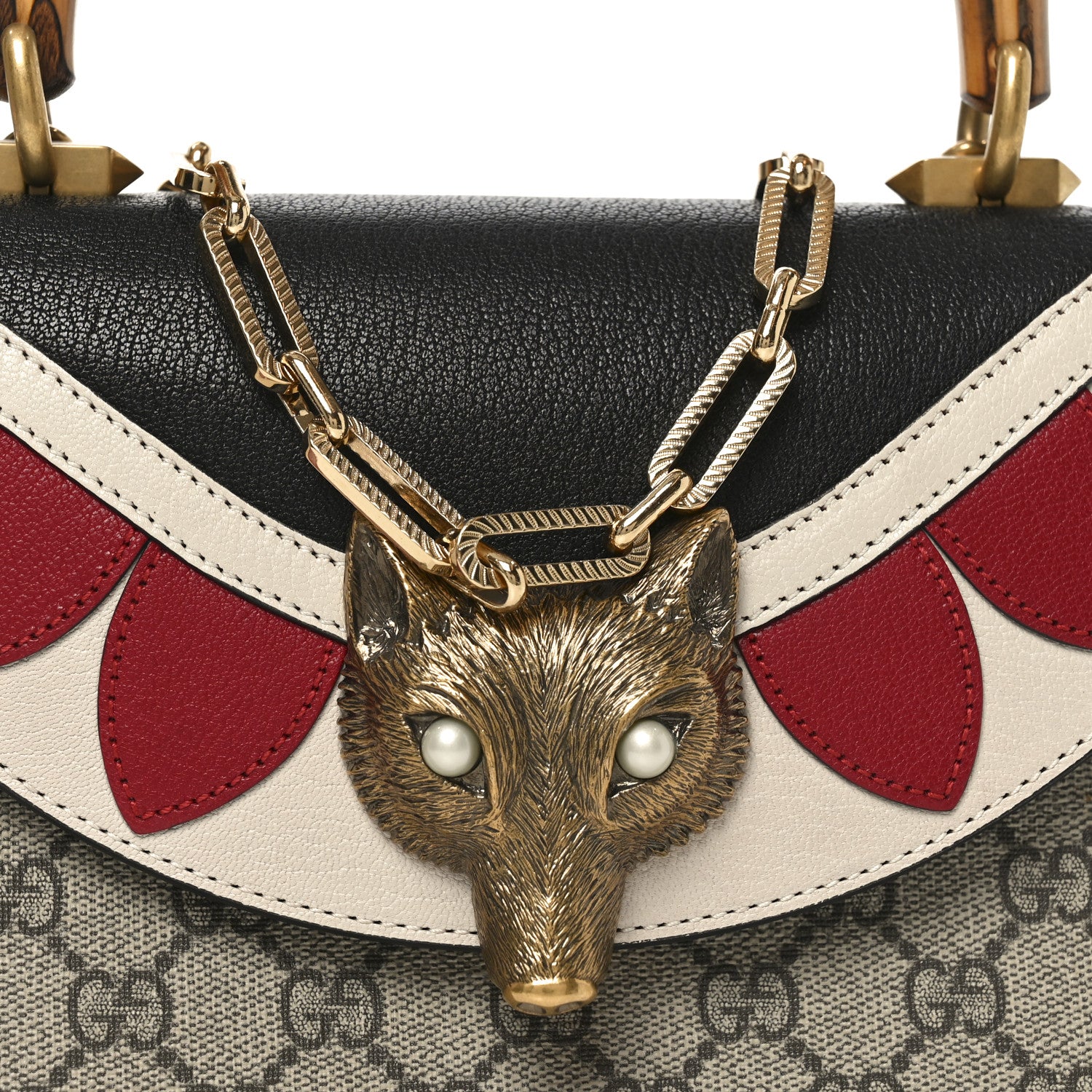 Gucci GG Supreme Monogram Goatskin Pearl Mini Fox Broche Bamboo