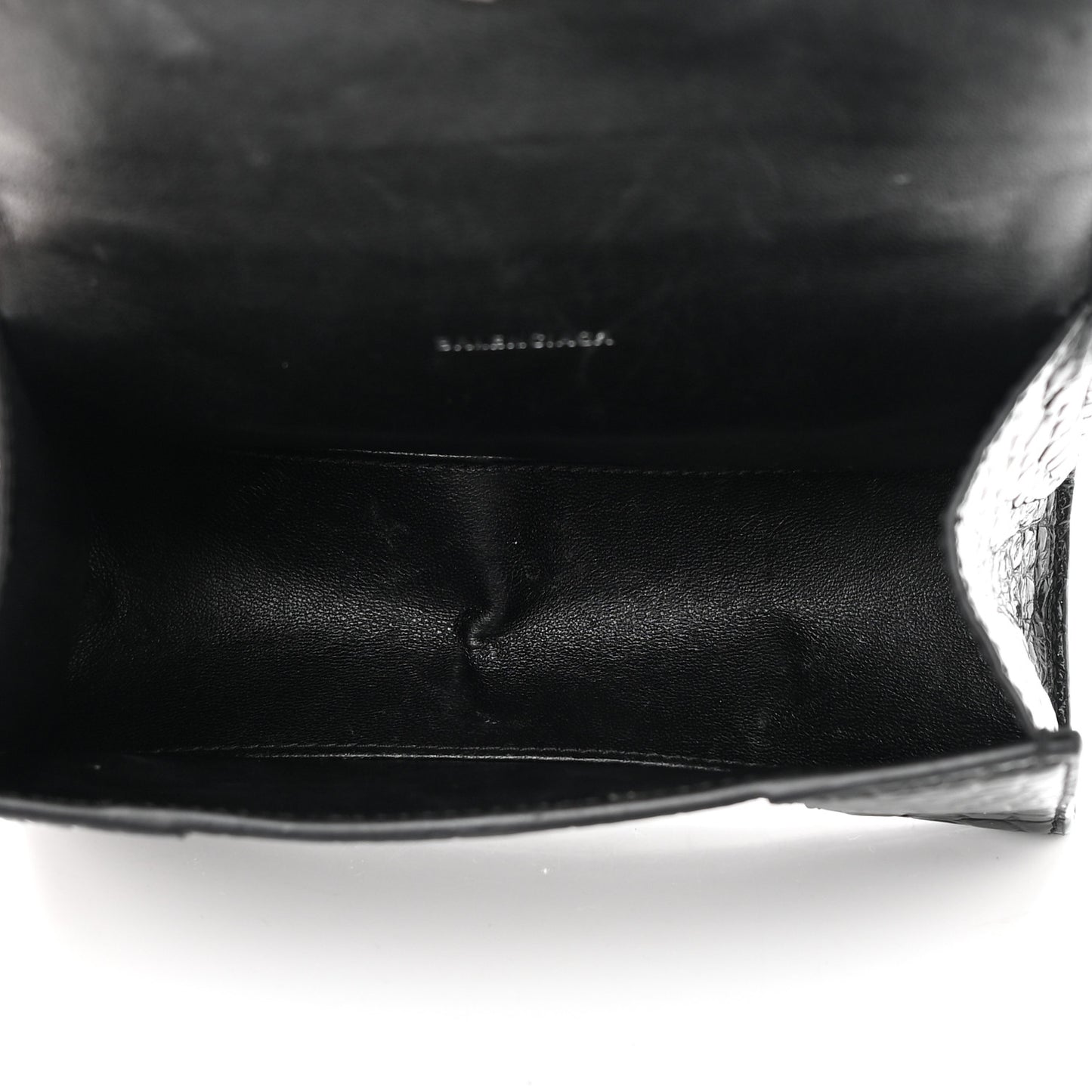 Shiny Calfskin Monochrome Crocodile Embossed Hourglass Top Handle Bag XS Black