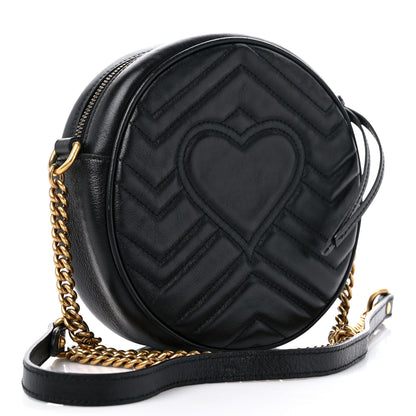 Gucci Azalea Calfskin Matelasse Heart Mini GG Marmont Round Shoulder Bag Black 3 of 11