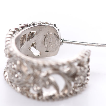 Chanel CC Camellia Hoop Earrings Silver 3 of 4