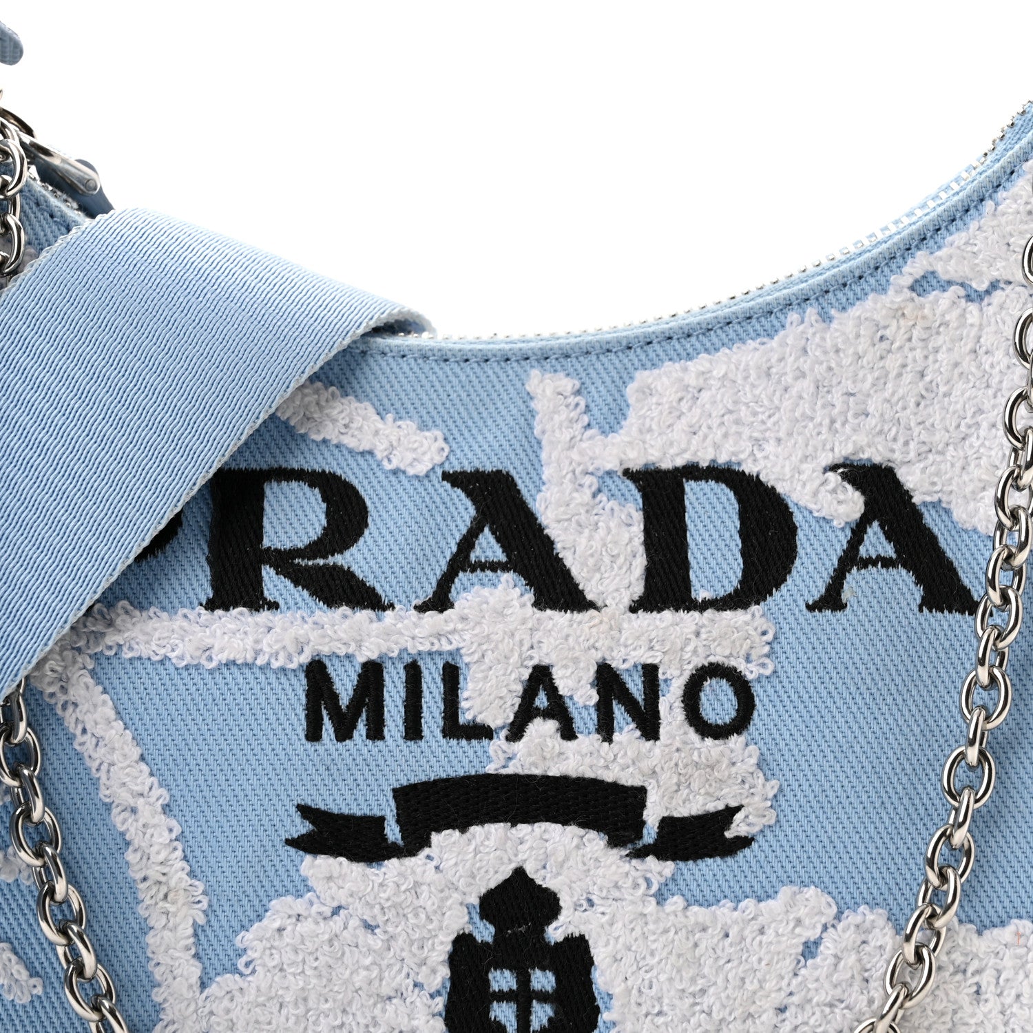 Prada Nylon Drill Logo Embroidered Re-Edition 2005 Shoulder Bag Celeste White 8 of 10