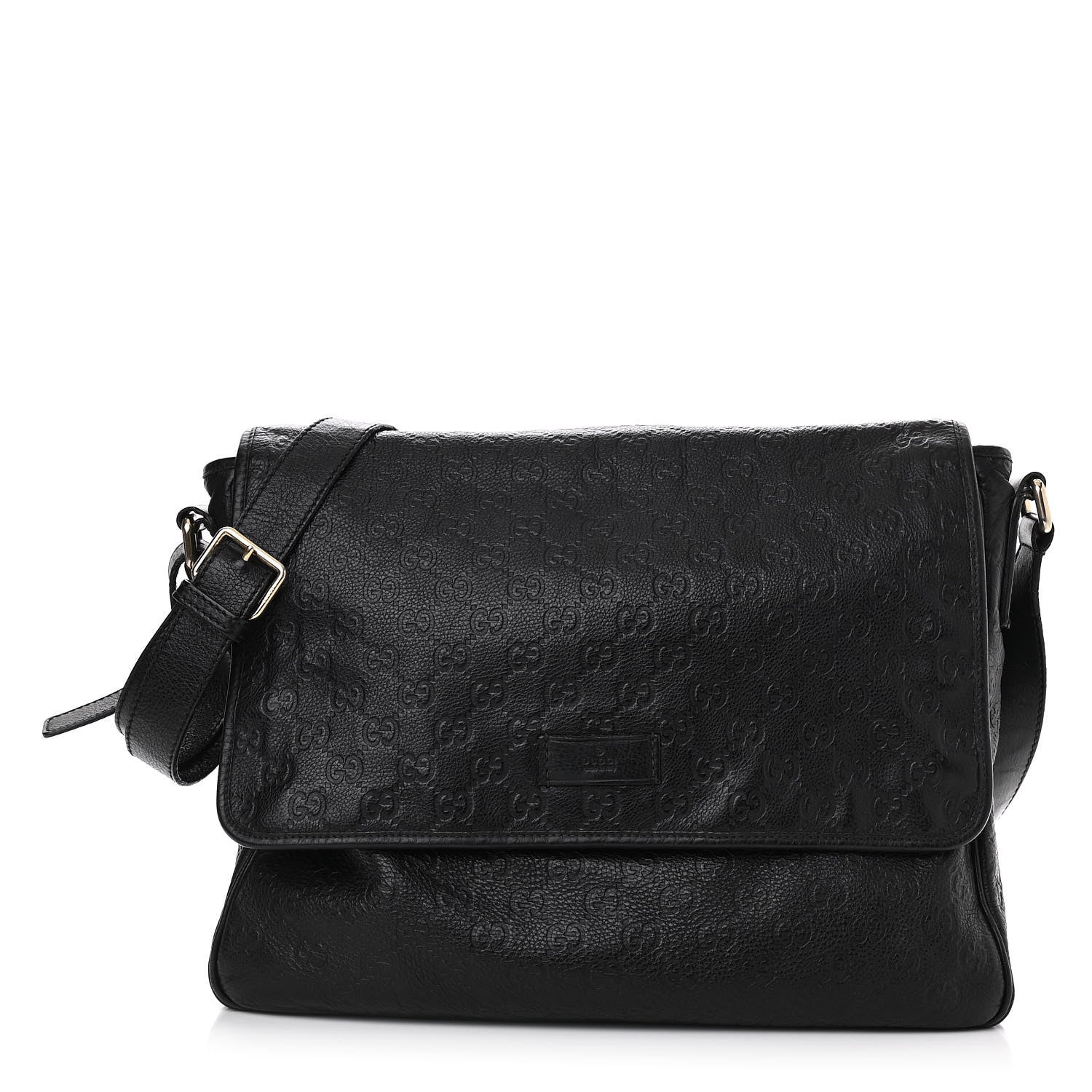 Gucci Guccissima Medium Flap Messenger Bag Black 1 of 12