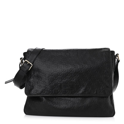 Gucci Guccissima Medium Flap Messenger Bag Black 1 of 12