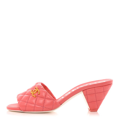 Chanel Lambskin Quilted Textured CC Mules 37.5 Pink 1 of 10