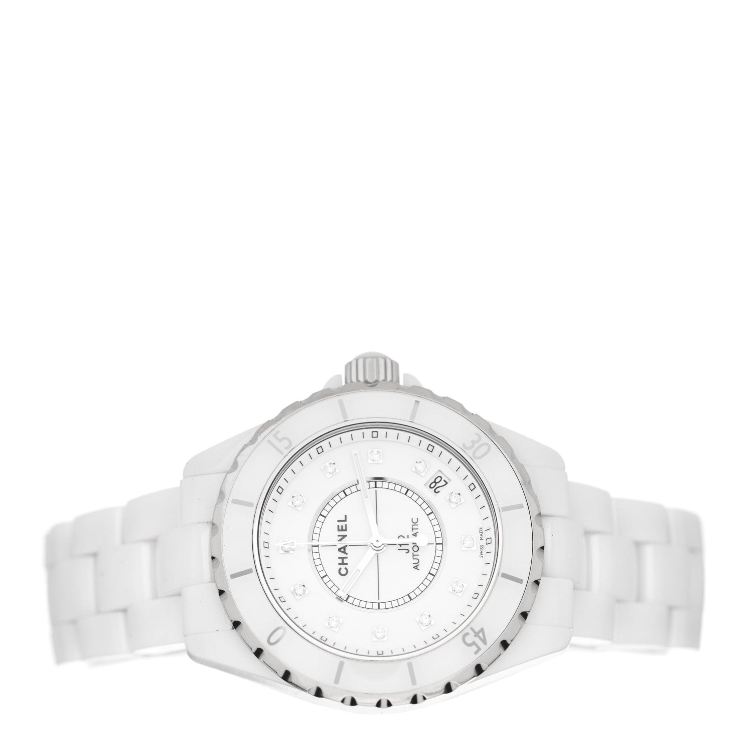Chanel Stainless Steel Ceramic Diamond 38mm J12 Automatic Watch White 2 of 5