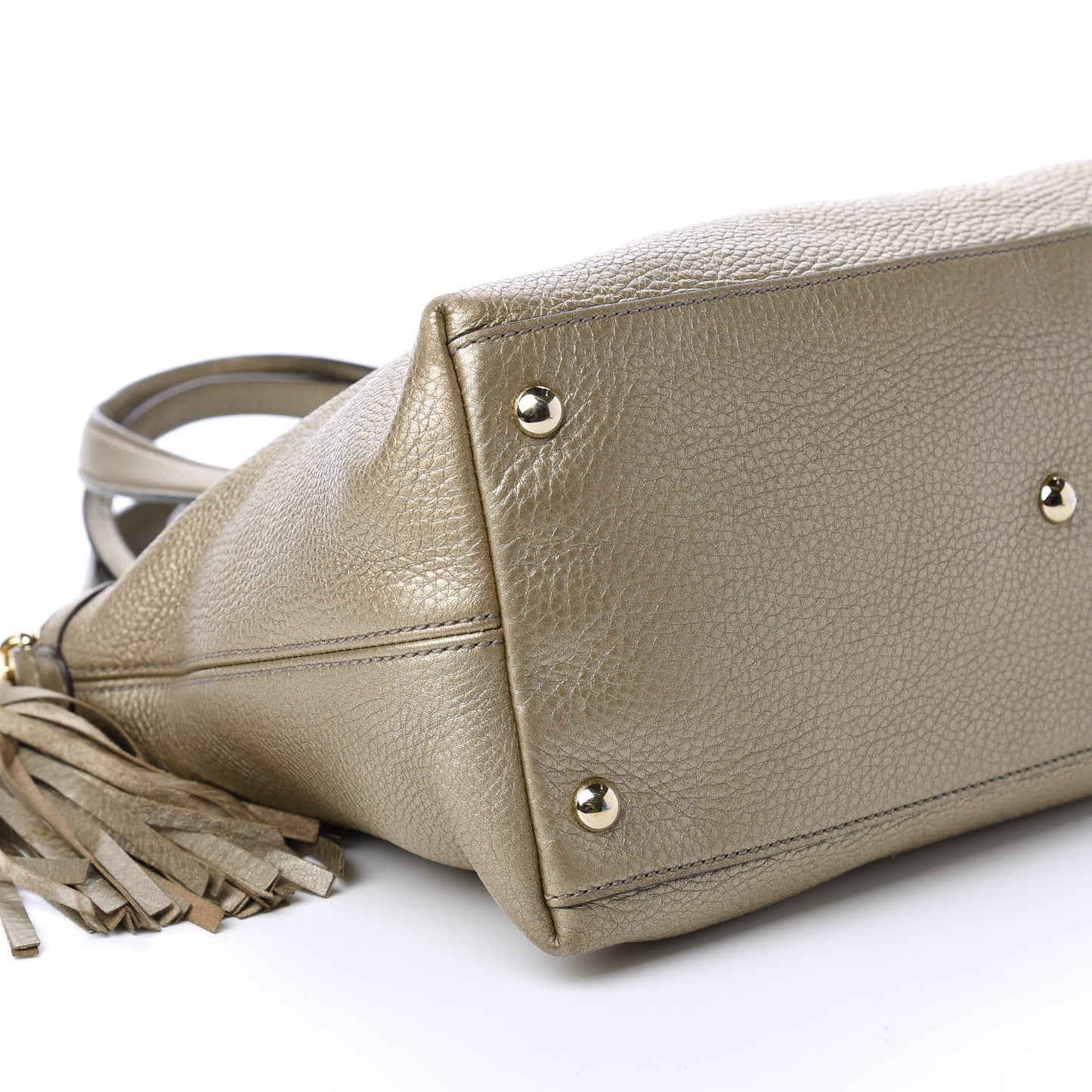 Metallic Cellarius Calfskin Small Soho Top Handle Satchel Golden Beige