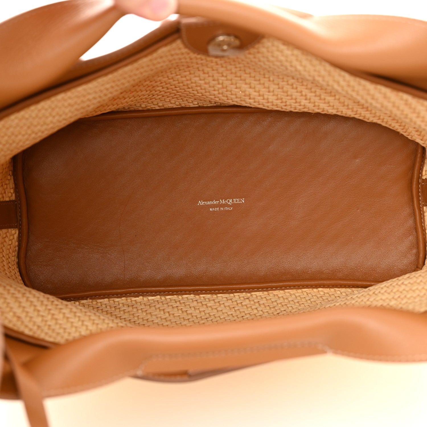 Alexander McQueen Raffia Calfskin Small The Bow Bag Natural Tan 6 of 10