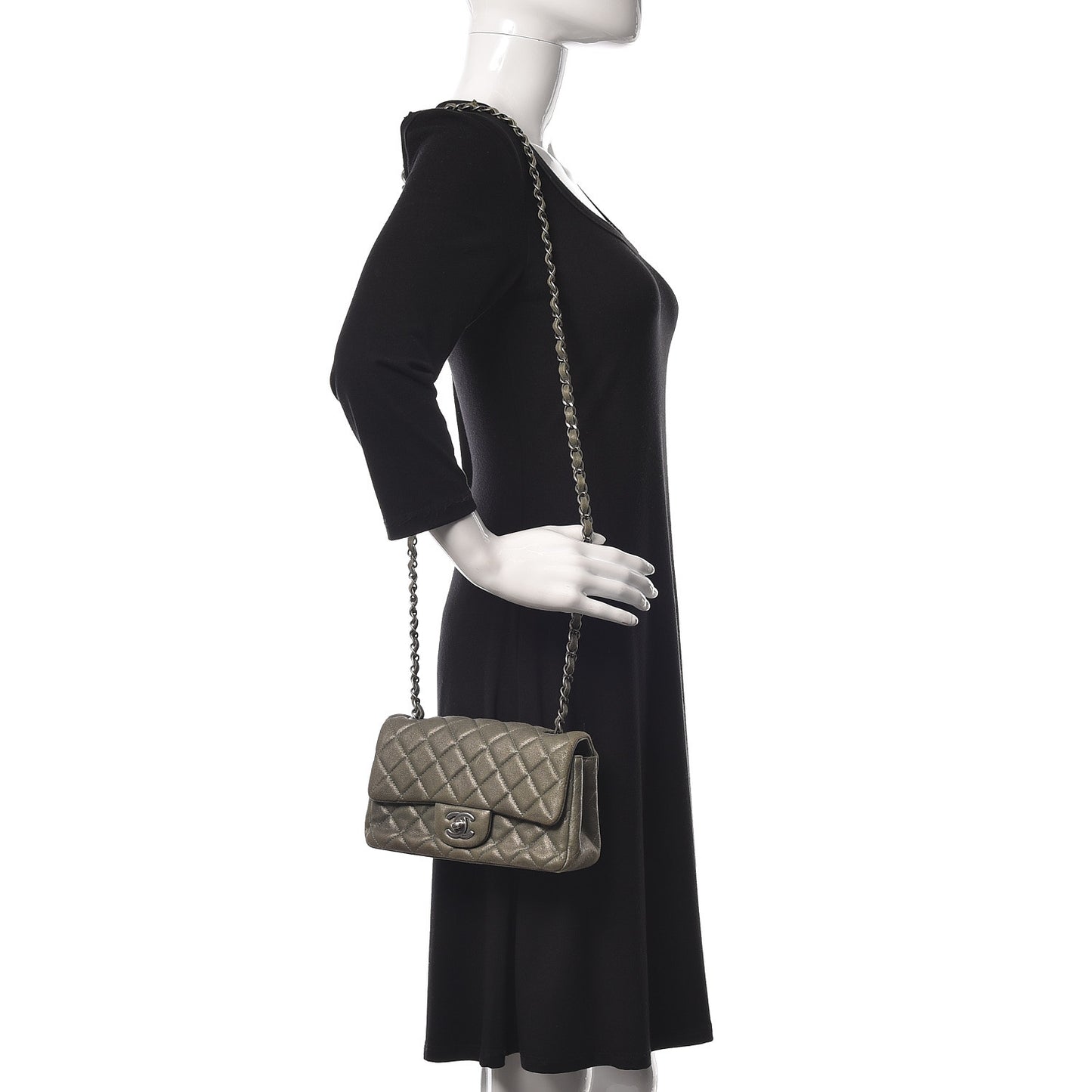 Iridescent Lambskin Quilted Mini Rectangular Flap Khaki