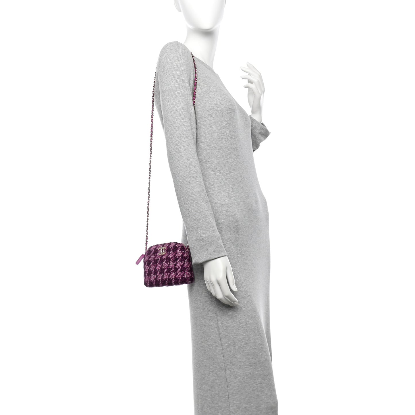 Tweed Quilted Mini Clutch With Chain Purple