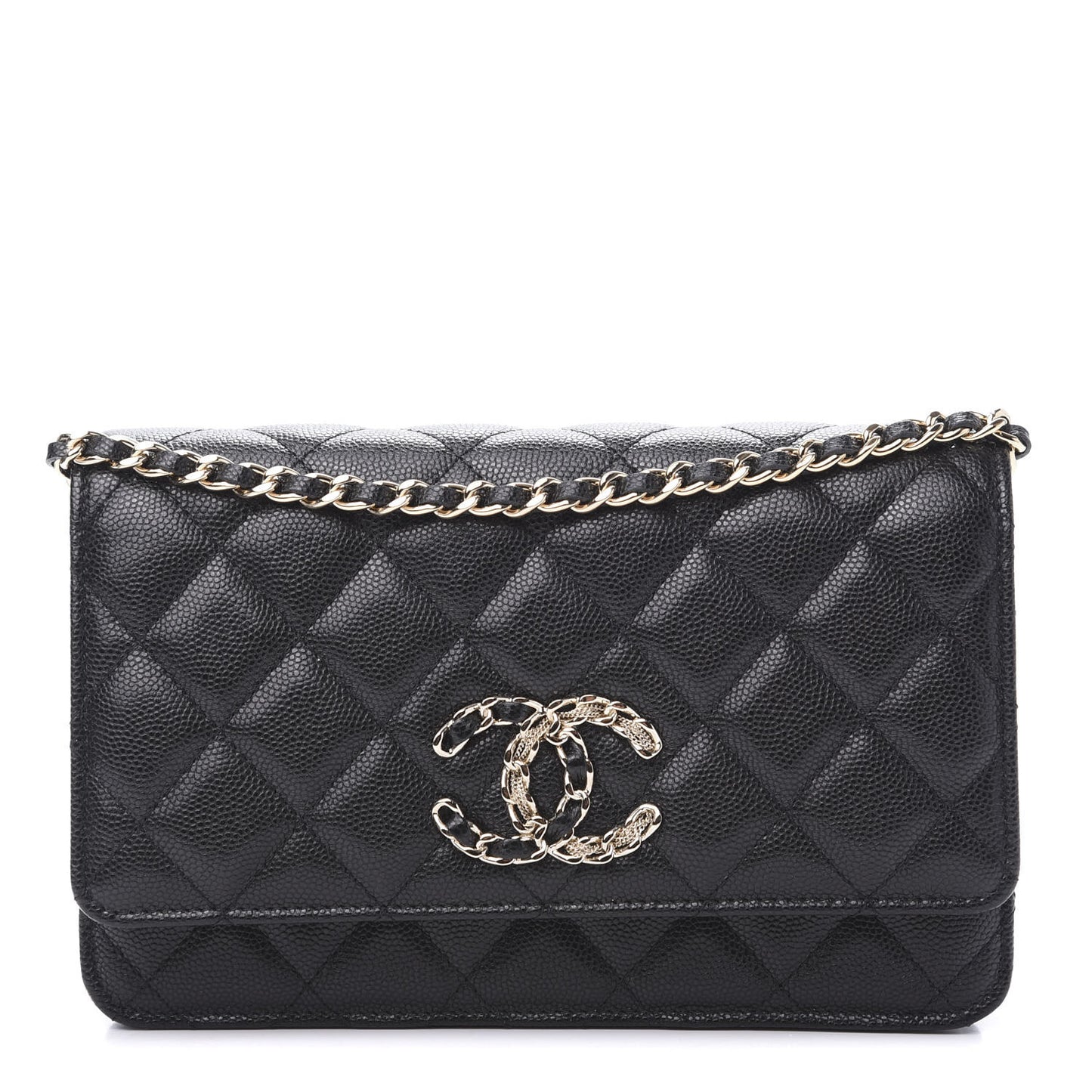 Caviar Quilted French New Wave Chain CC Wallet On Chain WOC Black