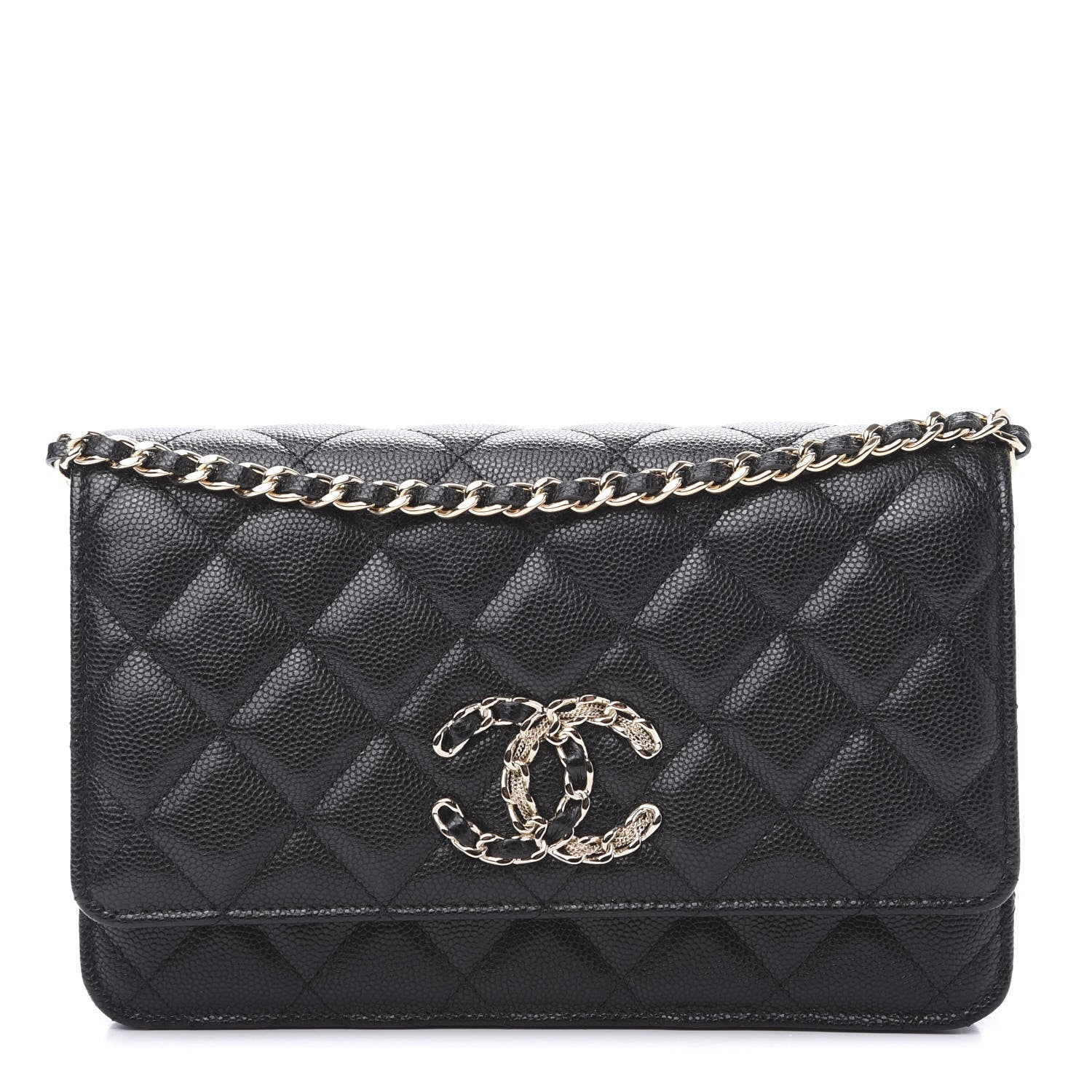 Chanel Caviar Quilted French New Wave Chain CC Wallet On Chain WOC Black 1 of 12