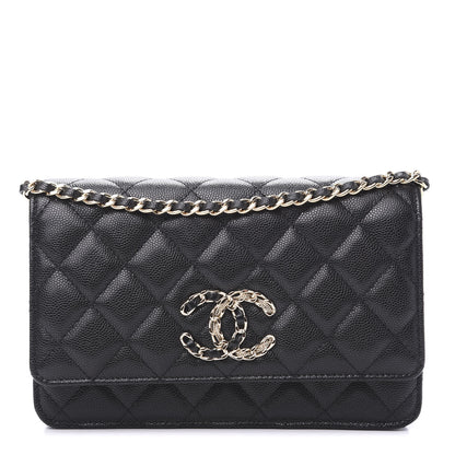 Chanel Caviar Quilted French New Wave Chain CC Wallet On Chain WOC Black 1 of 12