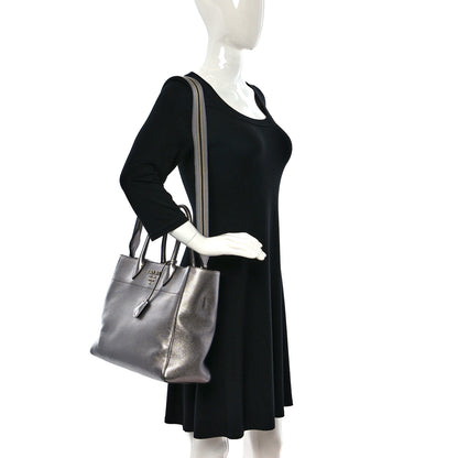 Prada Metallic Vitello Daino Top Handle Tote Cromo 2 of 11