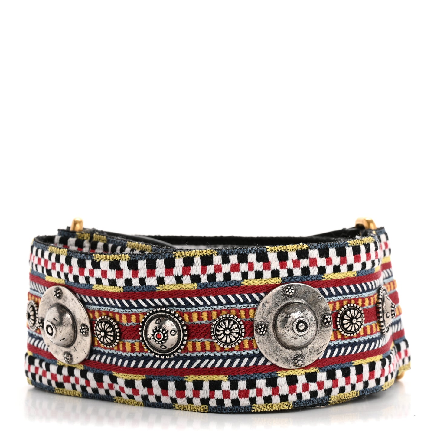 Canvas Embroidered Studded Shoulder Strap Black Multicolor