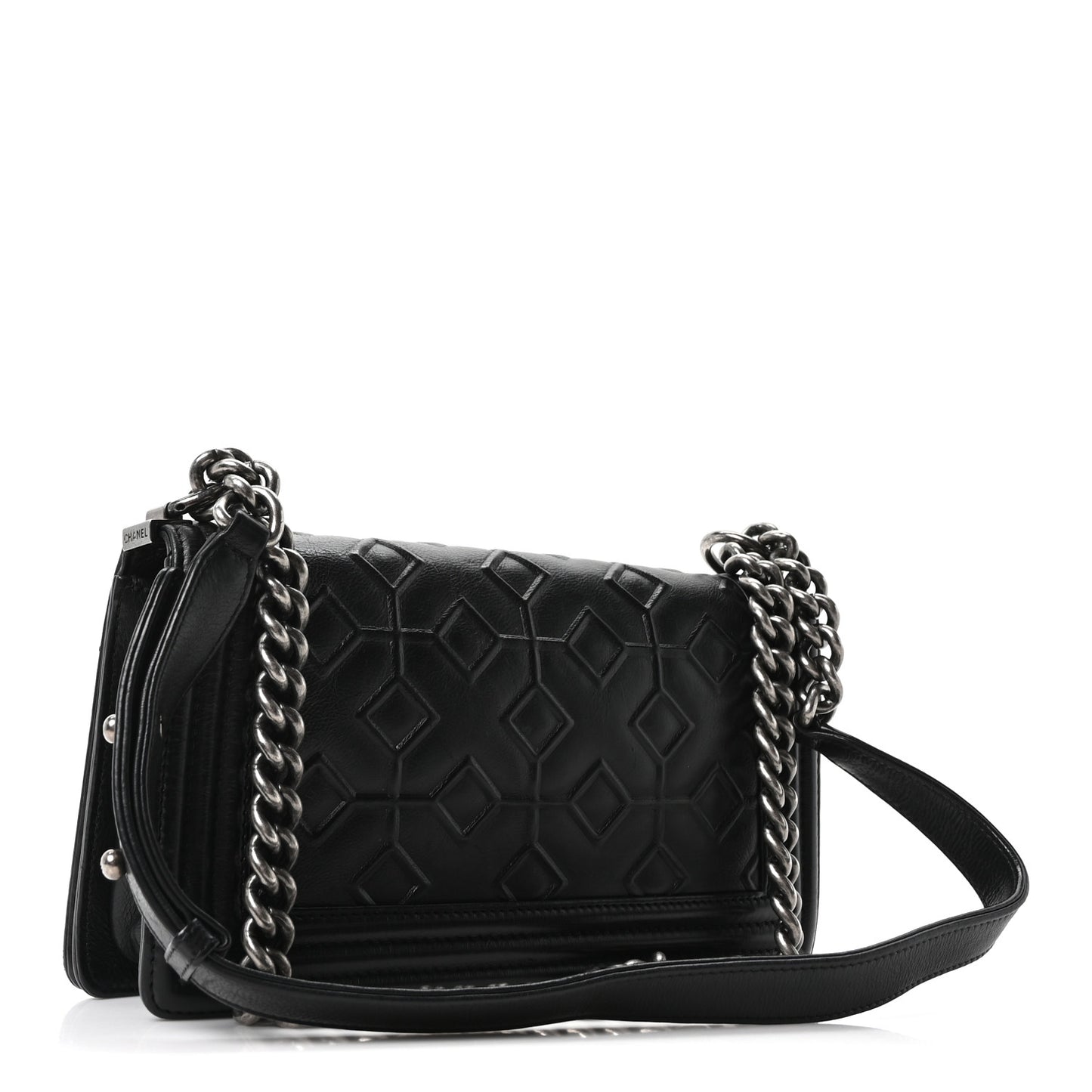 Calfskin Crystal Embossed Medium Boy Flap Black