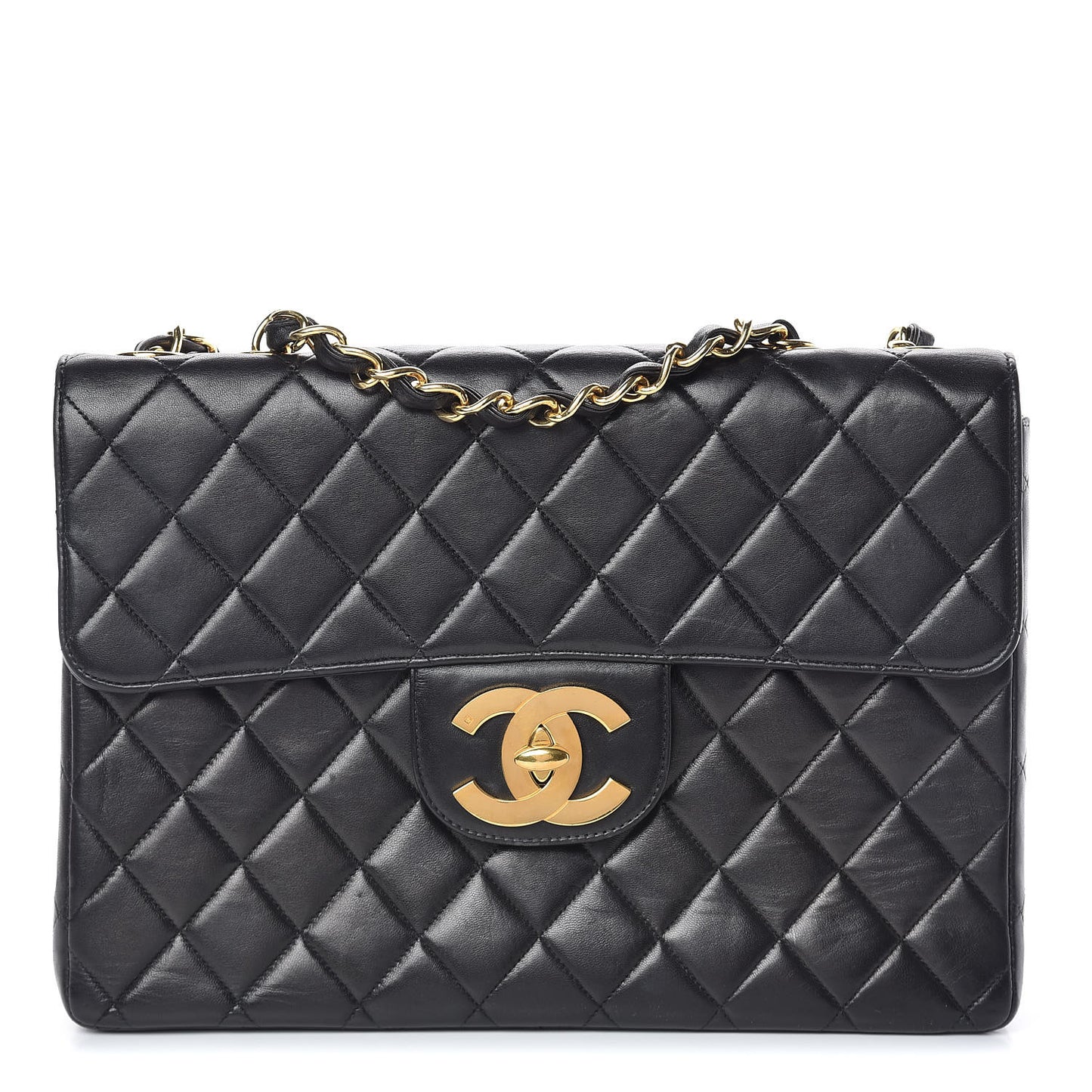 Lambskin Quilted Jumbo Single Flap Black