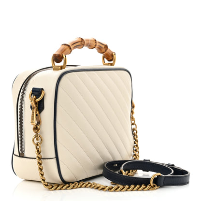 Gucci Vintage Effect Calfskin Matelasse Diagonal Small Torchon GG Marmont Bamboo Top Handle Shoulder Bag Mystic White Blue Agata 3 of 10