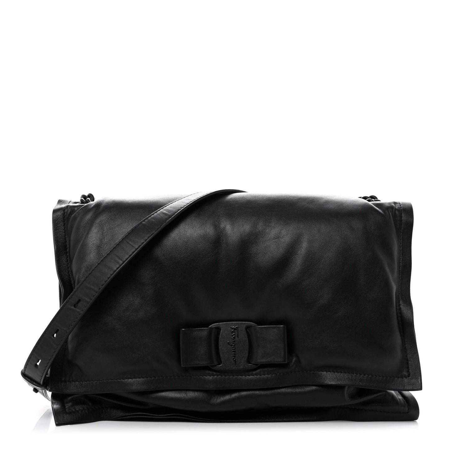 Calfskin Medium Viva Bow Shoulder Bag Black