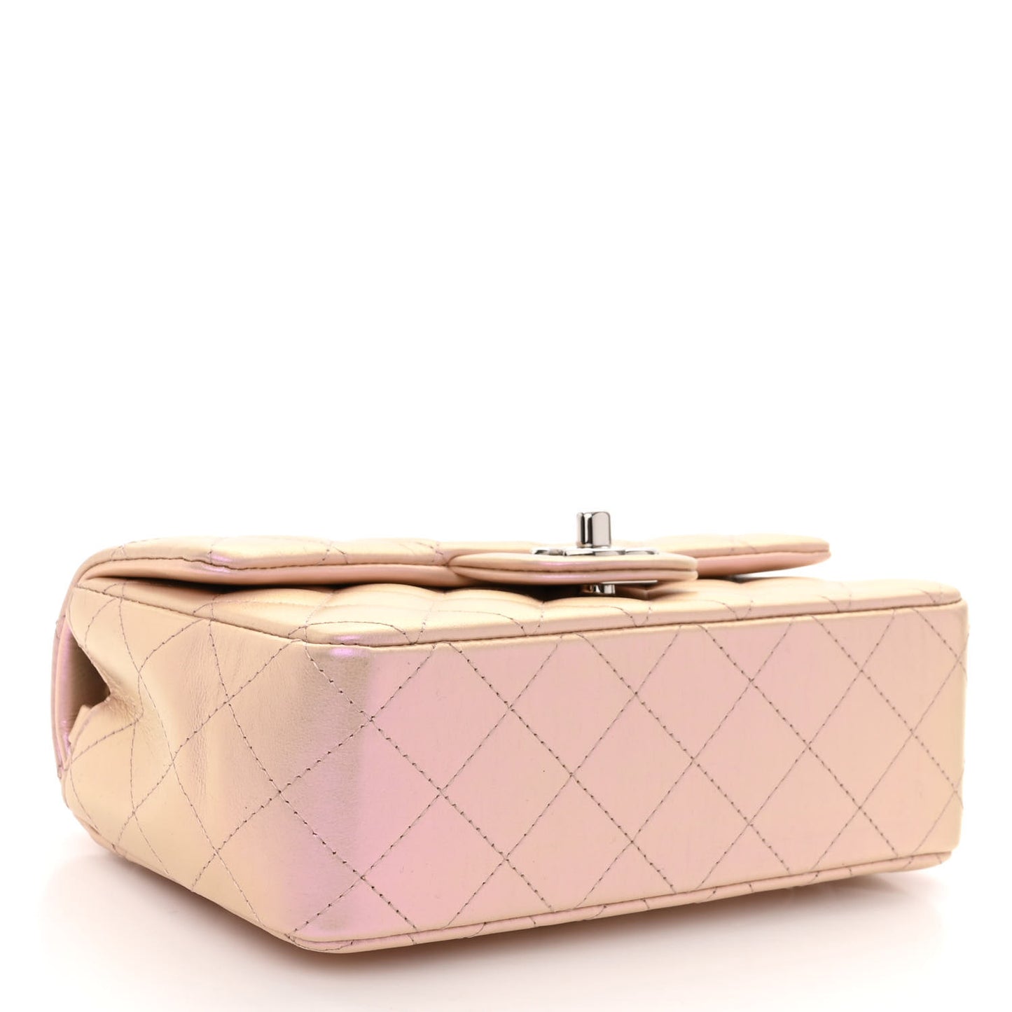 Iridescent Calfskin Quilted Mini Rectangular Flap Pink