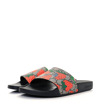 Gucci GG Supreme Monogram Strawberry Slide Sandals 37 Beige Multicolor 5 of 14