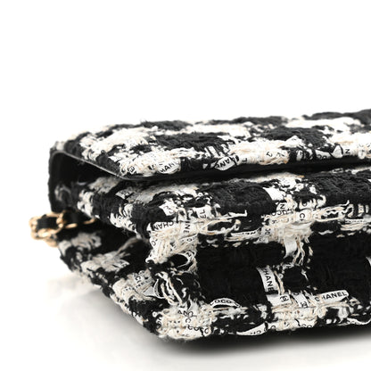 Chanel Tweed Quilted Wallet On Chain WOC Black Ecru White 10 of 12