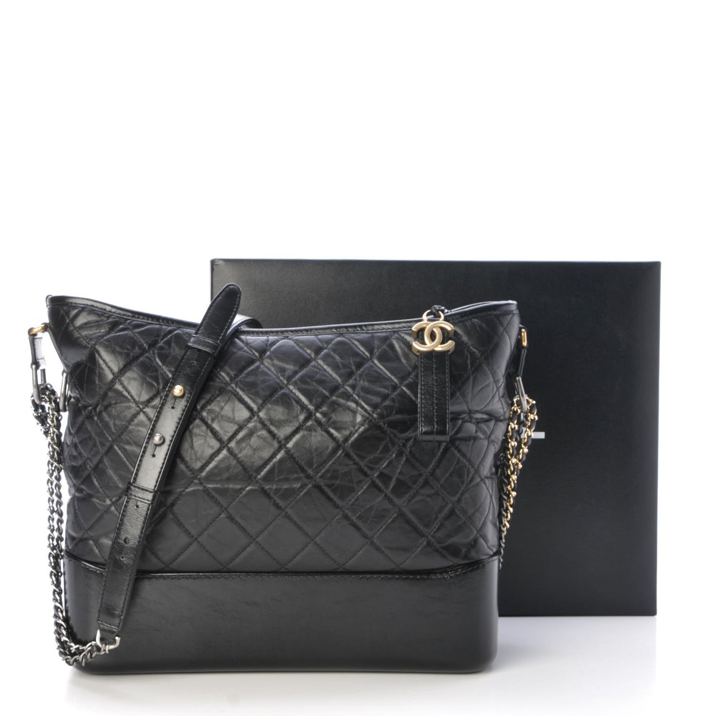 Aged Calfskin Quilted Large Gabrielle Hobo Black