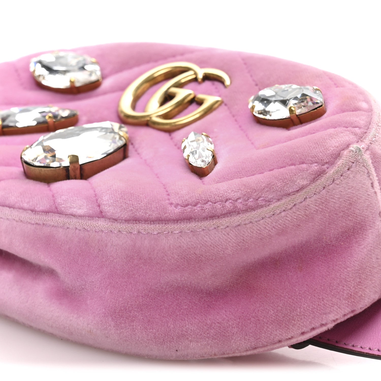 Gucci Velvet Matelasse Marquise Crystals GG Marmont Belt Bag 85 34 Malva 10 of 10