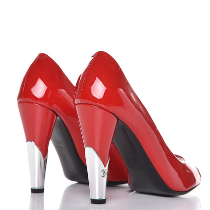 Chanel Patent Open Toe CC Pumps 39.5 Red 4 of 9