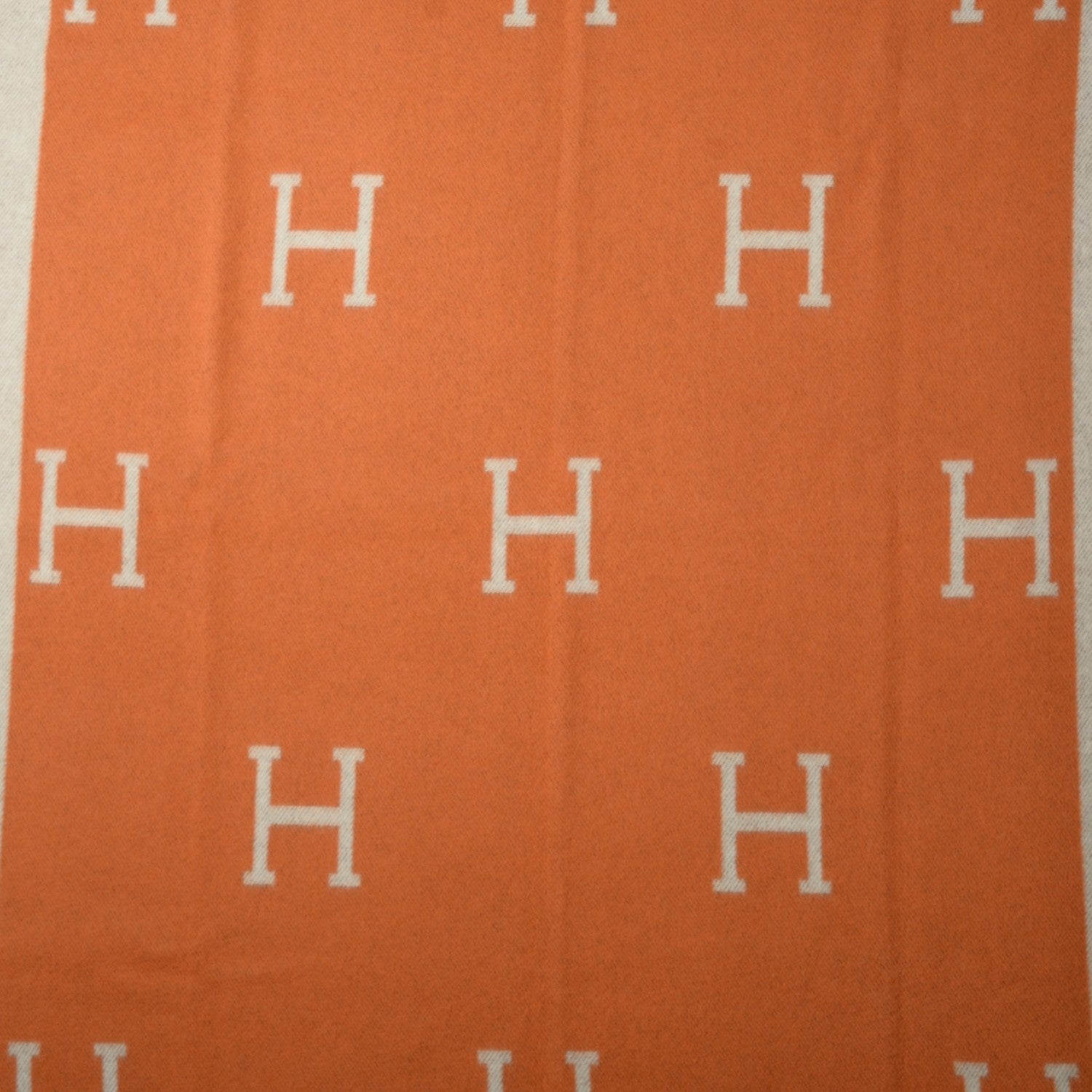 Hermes Wool Cashmere Signature Avalon Blanket Ecru Potiron 3 of 7