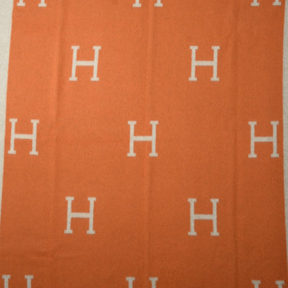 Hermes Wool Cashmere Signature Avalon Blanket Ecru Potiron 3 of 7