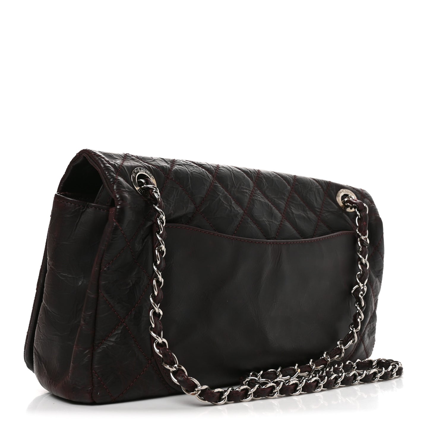 Glazed Calfskin Quilted CC Single Flap Burgundy