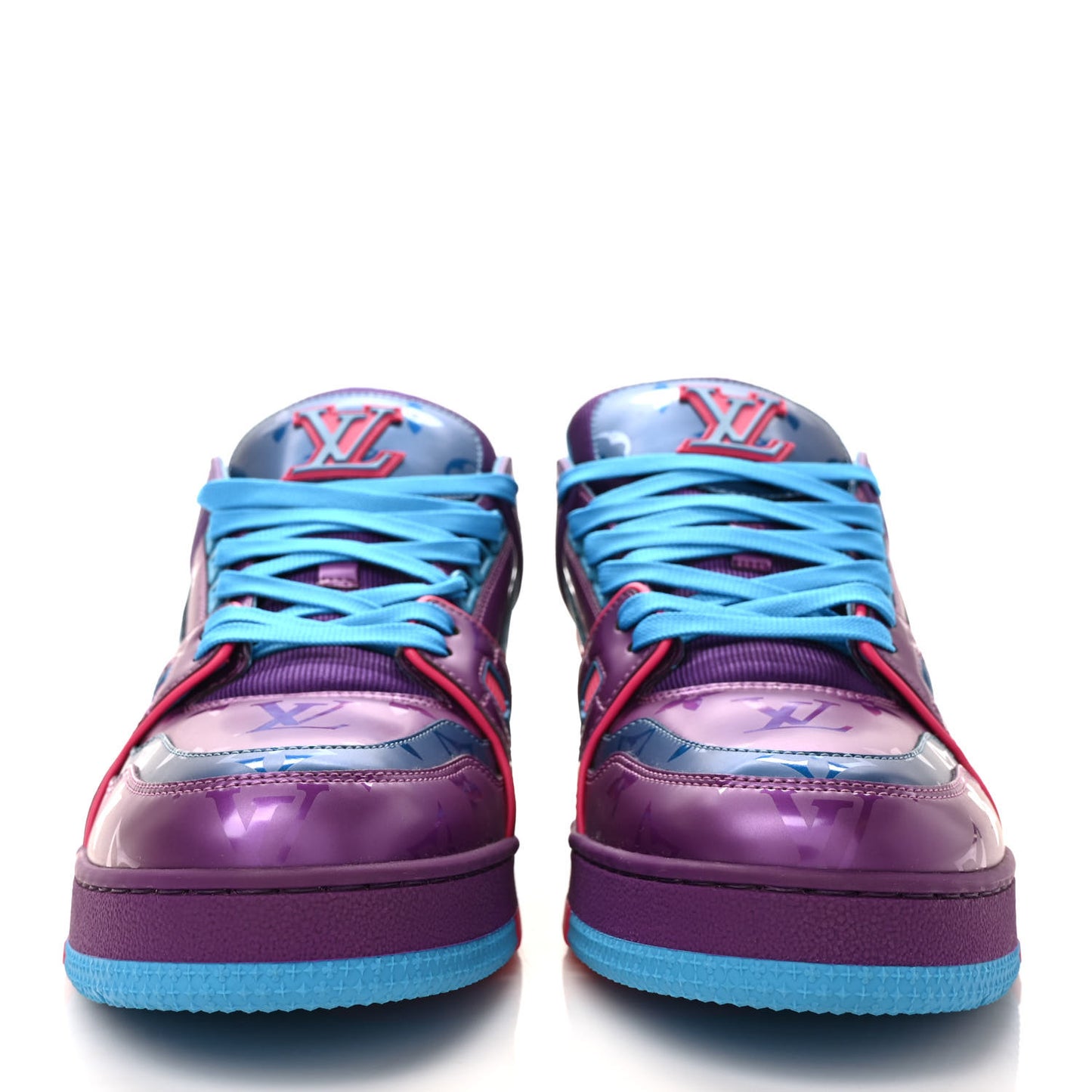 Patent Calfskin Mens LV Trainer Sneakers 8 Purple Blue