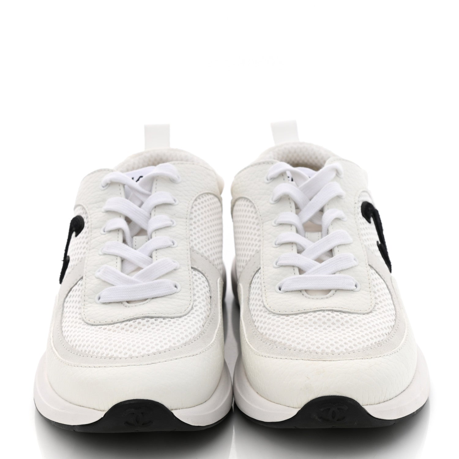 Chanel Calfskin Mesh Lycra Suede Womens Logo Sneakers 40 White 2 of 8