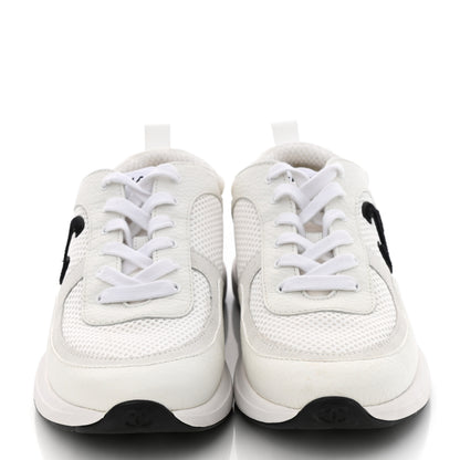 Chanel Calfskin Mesh Lycra Suede Womens Logo Sneakers 40 White 2 of 8
