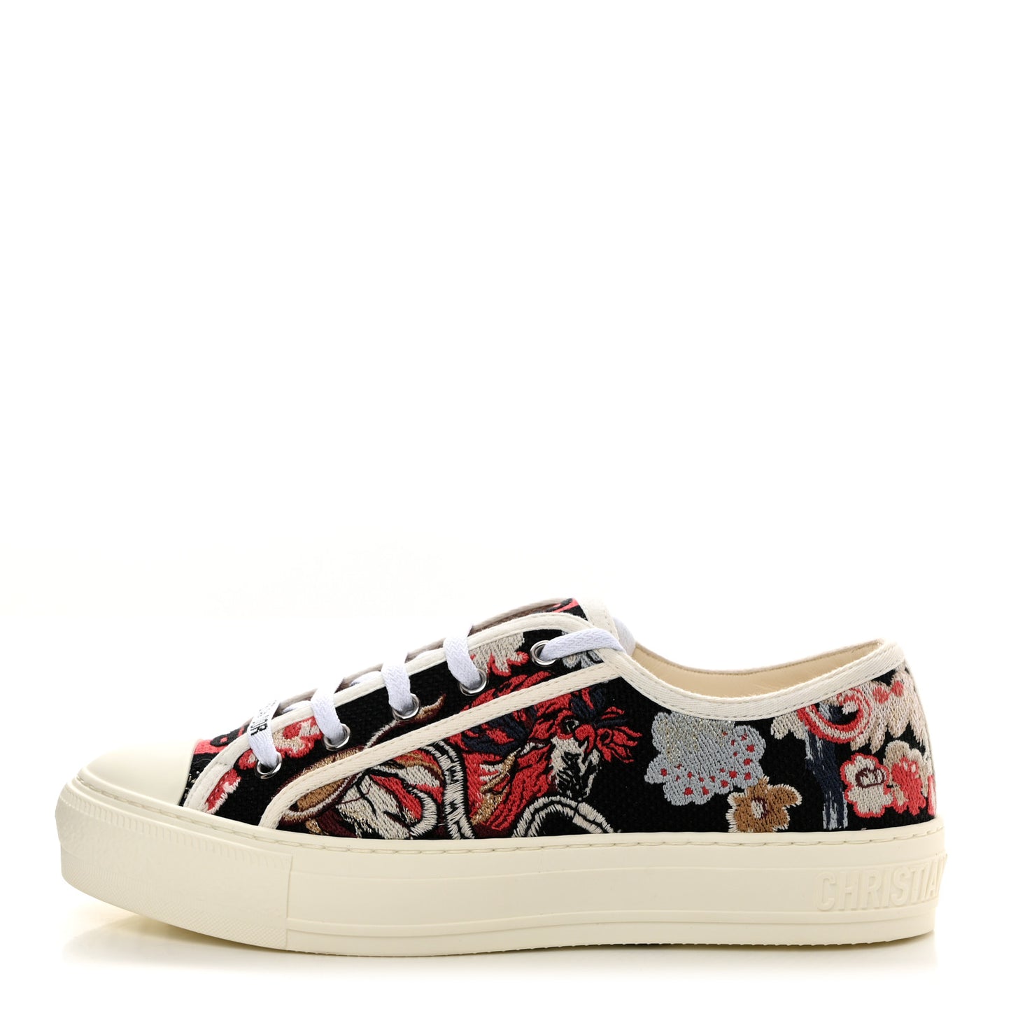 Cotton Floral Pop Embroidered Walk'N'Dior Low Top Sneakers 38 Red Multicolor