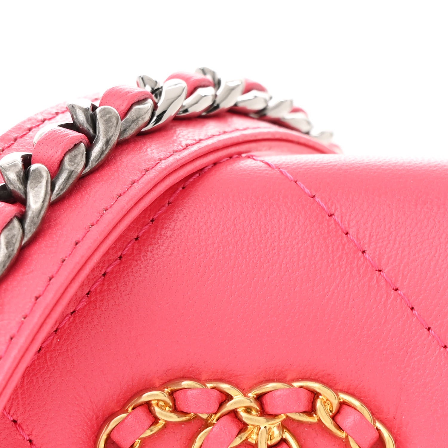 Chanel Lambskin Quilted Chanel 19 Flap Coin Purse With Chain Dark Pink 10 of 12