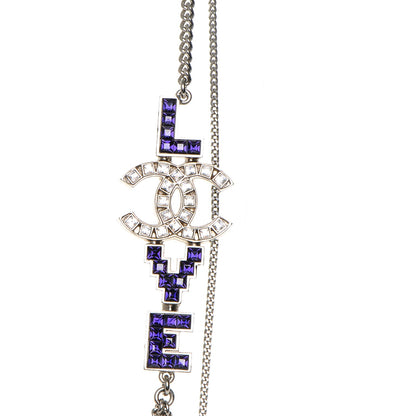 Chanel Baguette Crystal Coco Love CC Long Necklace Silver Purple 4 of 6