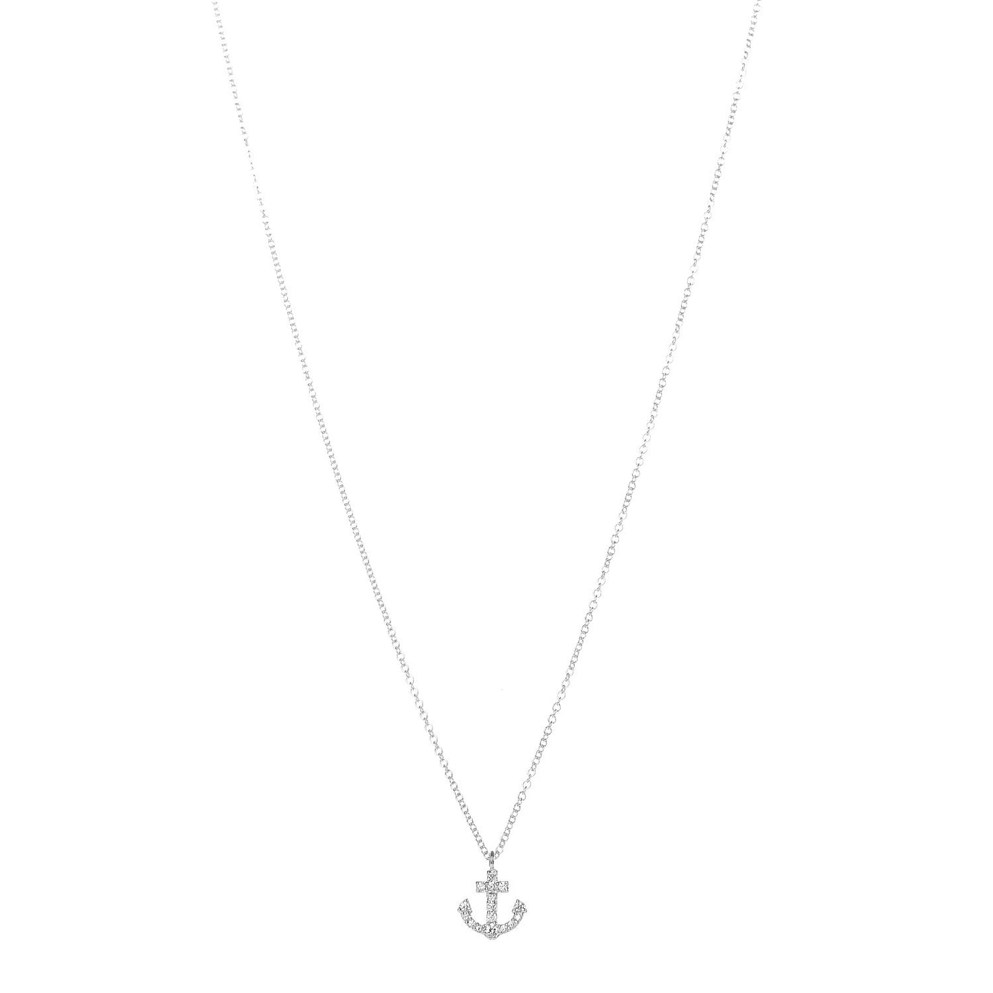18K White Gold Diamond Mini Metro Anchor Pendant Necklace