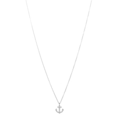 Tiffany 18K White Gold Diamond Mini Metro Anchor Pendant Necklace 1 of 7