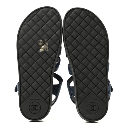 Chanel Denim Pearl Flat Sandals 36 Blue 5 of 8