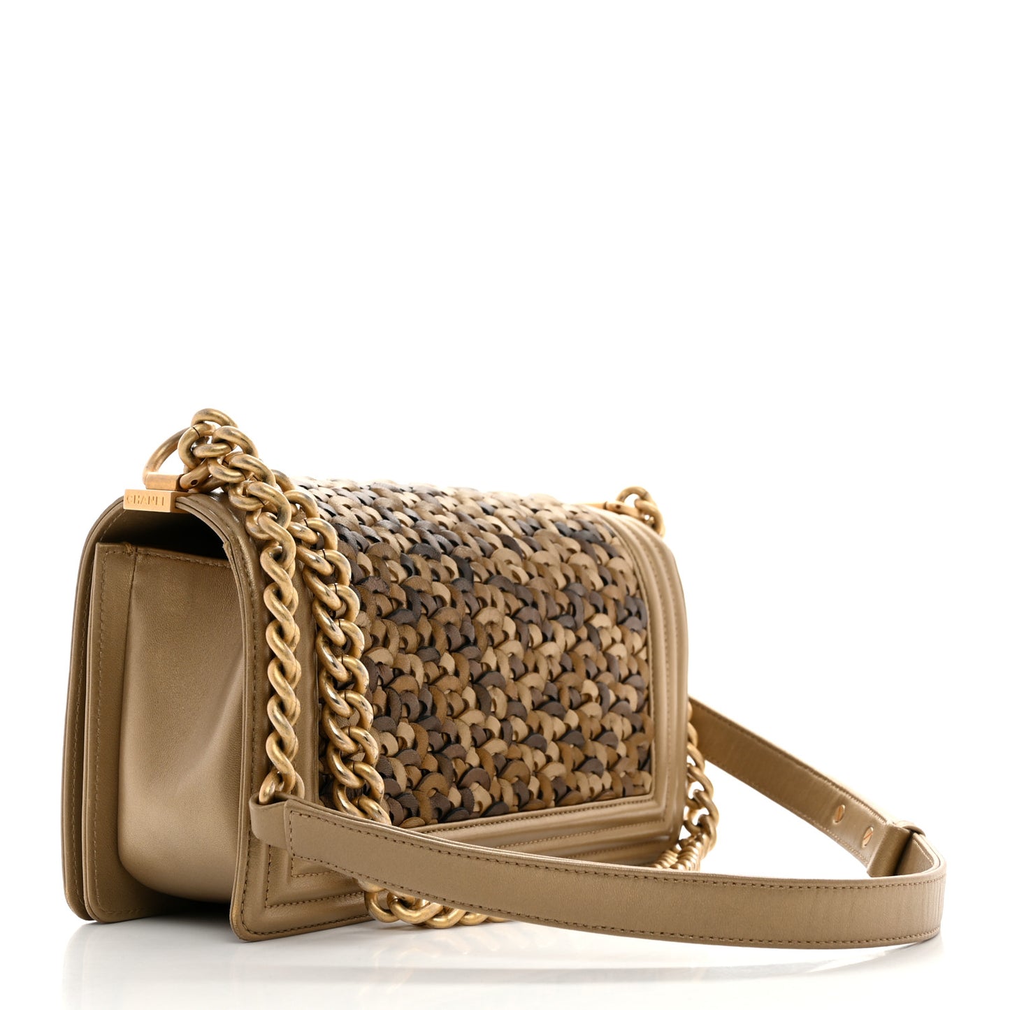 Metallic Lambskin Medium Scaled Boy Flap Gold