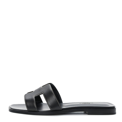 Hermes Box Calfskin Oran Sandals 36 Black 1 of 9