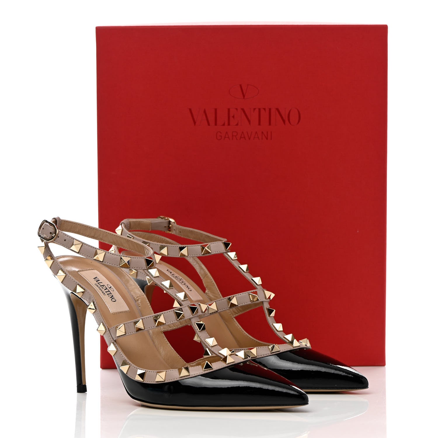 Valentino Garavani Patent Nappa Rockstud Ankle Strap 100mm Pumps 38.5 Black Poudre 10 of 10