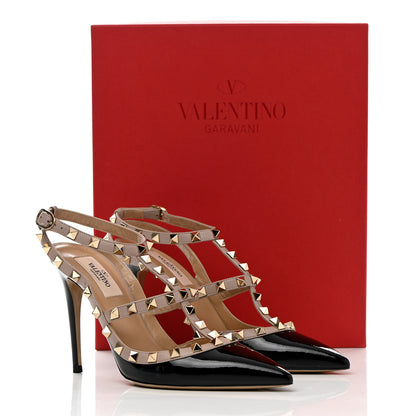 Valentino Garavani Patent Nappa Rockstud Ankle Strap 100mm Pumps 38.5 Black Poudre 10 of 10