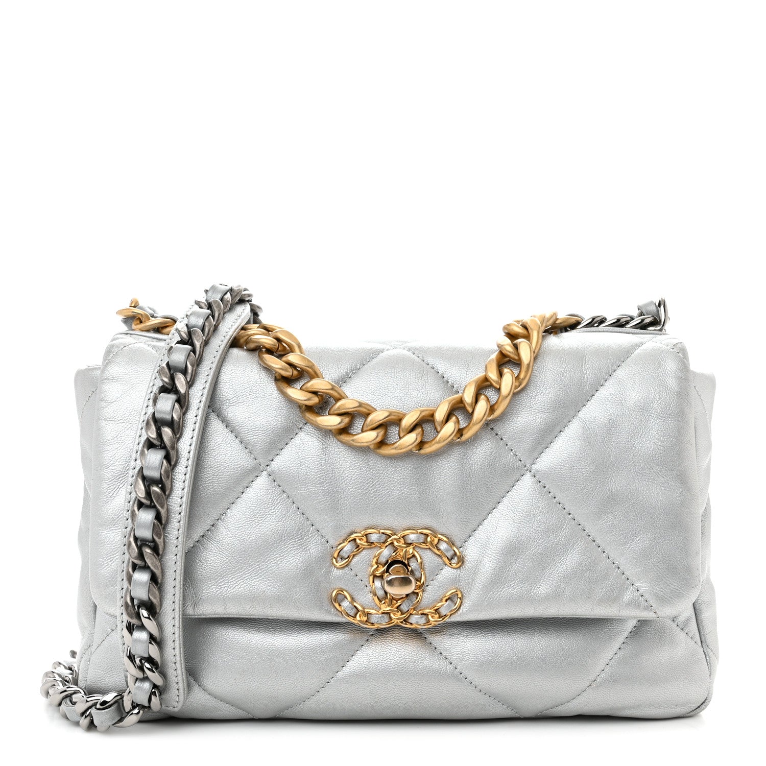 Chanel Metallic Goatskin Quilted Medium Chanel 19 Flap Silver 1 of 10