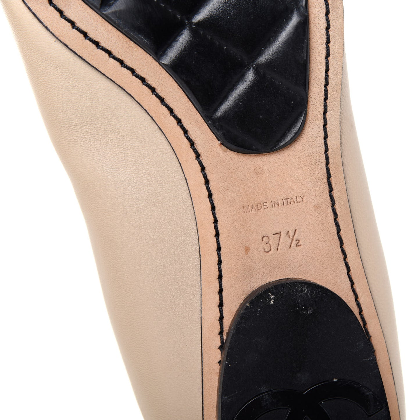 Lambskin CC Elastic Cap Toe Ballerina Flats 37.5 Beige Black