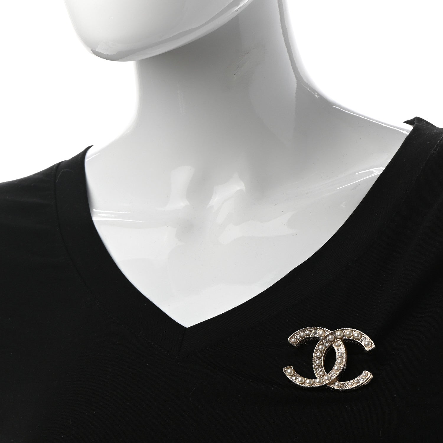 Chanel Pearl Crystal CC Brooch Gold 2 of 5