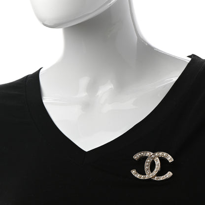 Chanel Pearl Crystal CC Brooch Gold 2 of 5