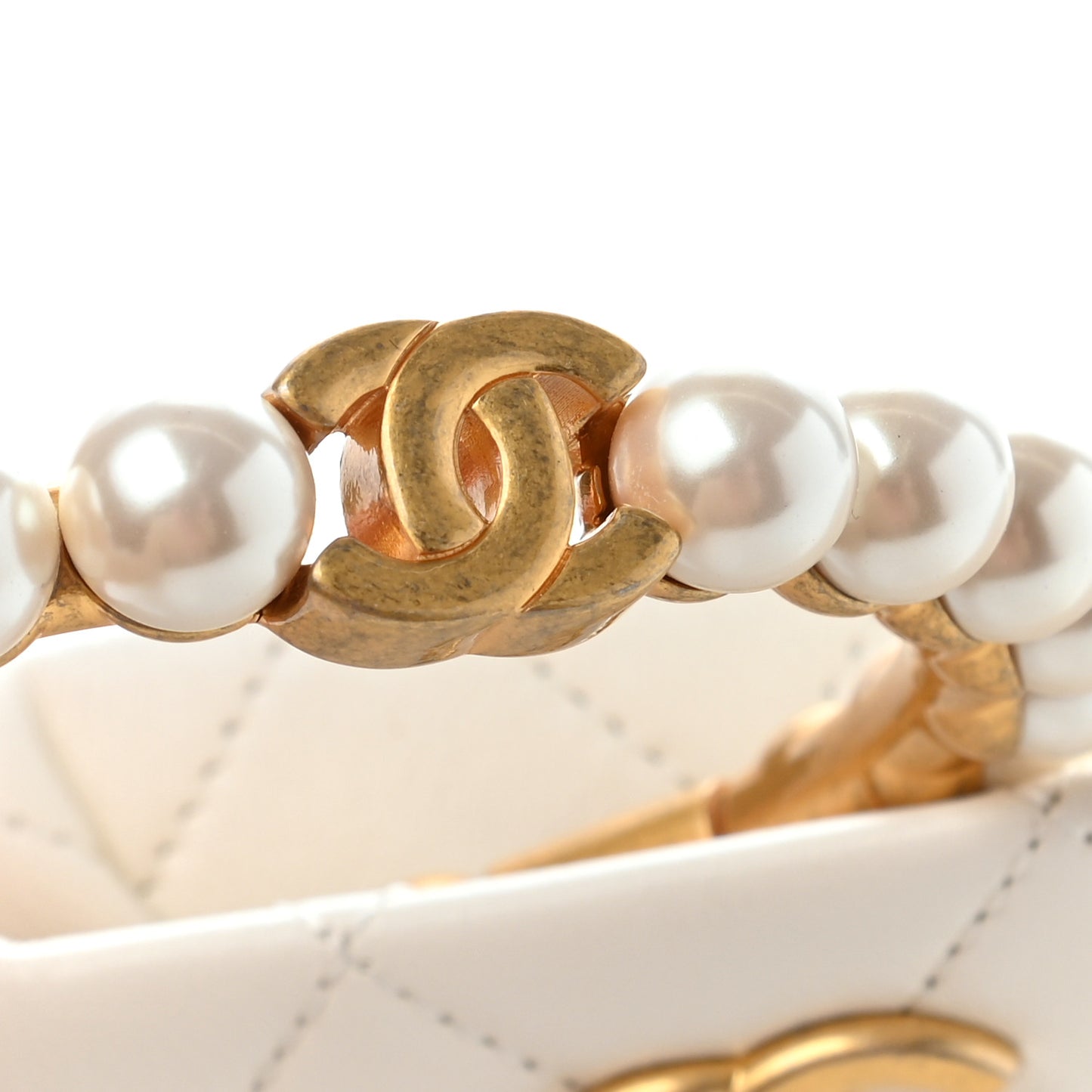 Lambskin Quilted Pearl Crown Clutch Bag White