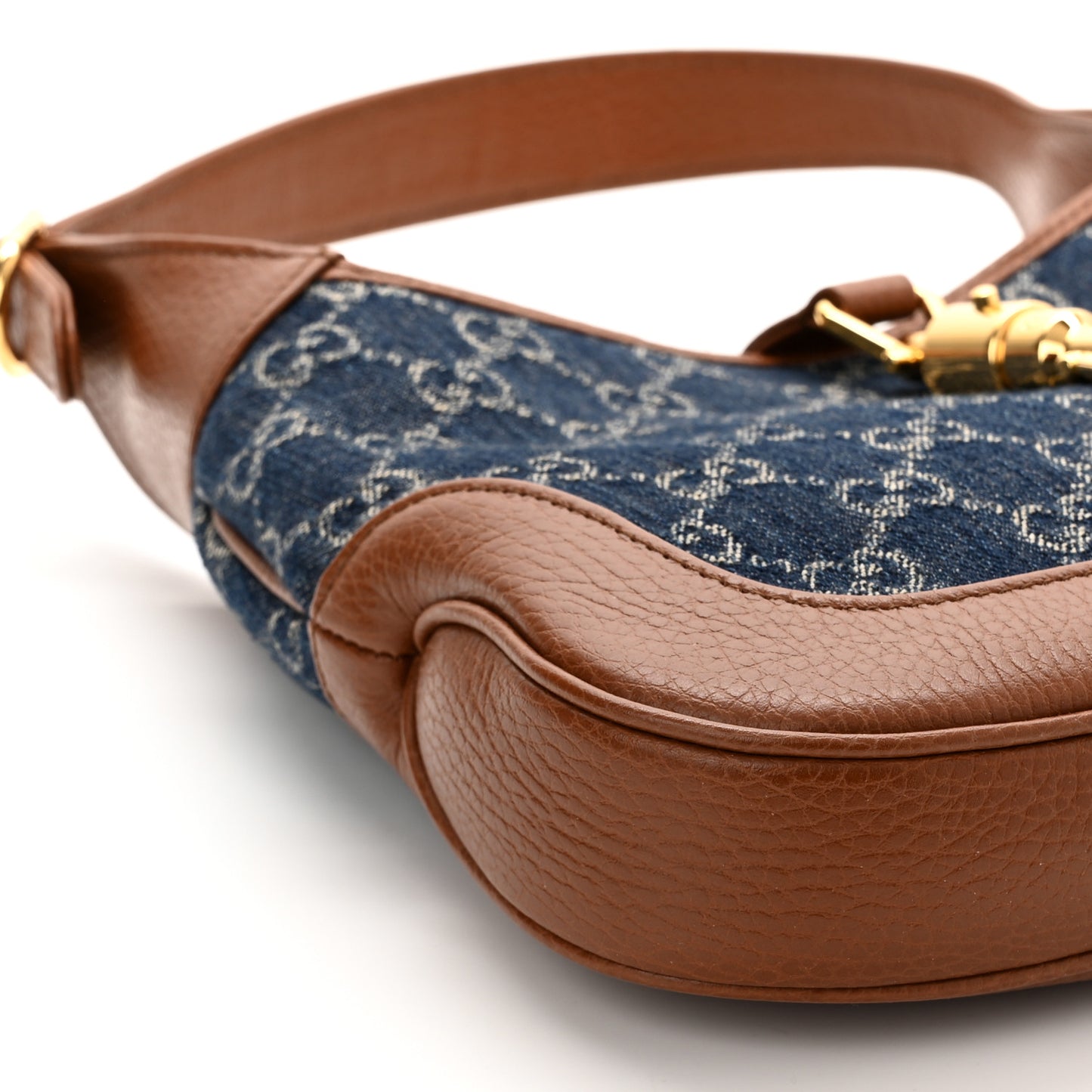 New Denim GG Monogram Calfskin Small Jackie 1961 Hobo Blue Tea Cuir